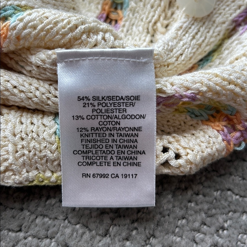 Sigrid Olsen Sport Silk Blend Crochet Knit Cardigan Pastel Open Front Size S - Picture 7 of 12